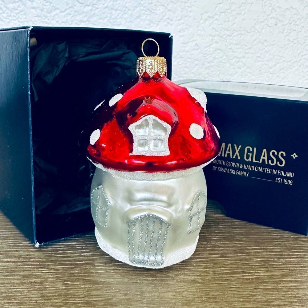 Polish Max Glass Hand Blown Mushroom Christmas Holiday Ornament